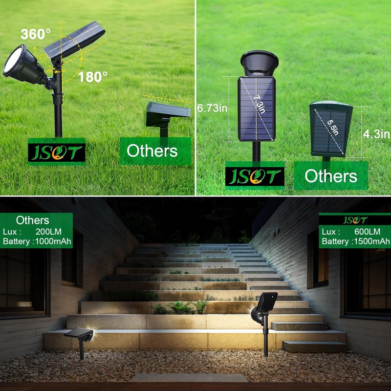 JSOT 600 LM Solar Spotlights Outdoor for Garden,IP65 Waterproof Solar Spot Lights Landscape Lighting for Walkway Wall Garden Backyard Path Pathway Driveway 18LED Beads Cool White 4 Pack - Image 5